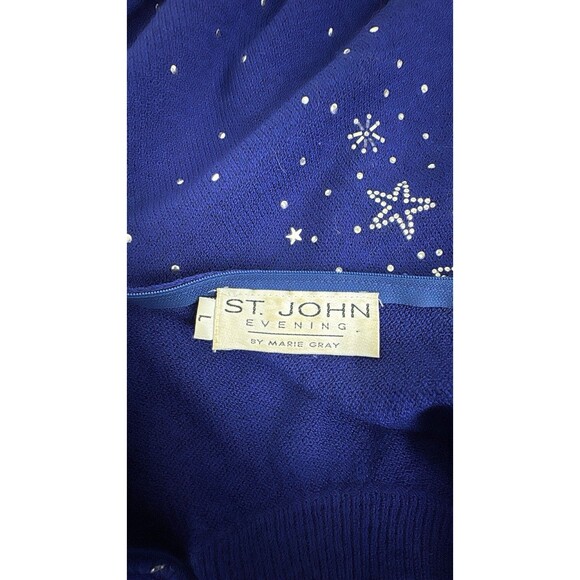 Vtg St John Evening Santana Knit Sweater Rhinestone Stars Large Blue USA - Picture 5 of 9